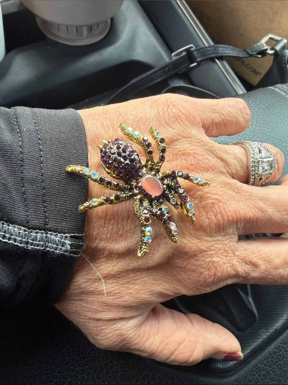 Gold-Tone Spider Brooch with purple and Pink and Multicolor Crystals